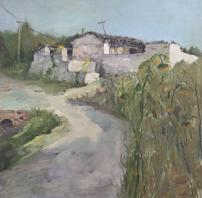 A WANG WEN BIN OIL PAINTING (ATTRIBUTED TO, 1928 -: Country Side, L:23.2 in×W:23.2 in
