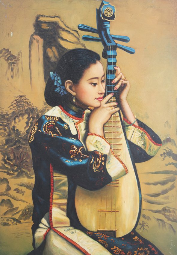 A CHEN YIFEI OIL PAINTING: The Performing Girl, 35.8" X 24.8"