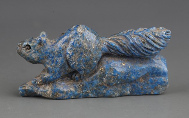 A LAPIS LAZULI DECORATION IN FIGURE OF SQUIRREL: Qing Dynasty, L:2.0 in