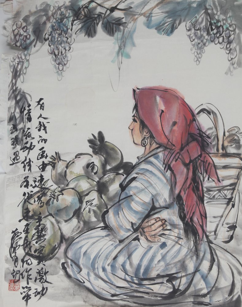 HUANG ZHOU (ATTRIBUTED TO 1925 - 1997): Un-Mounted, Ink and color on paper26.0in×19.7in