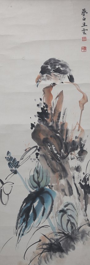 WANG MENGBAI (ATTRIBUTED TO, 1888-1934): Flower and bird, 38.2" × 12.2"