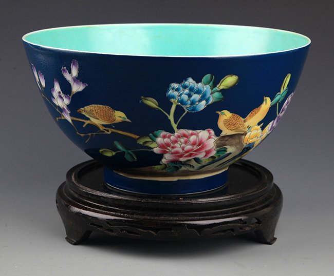 Turquoise Blue Glazed Bowl With Fish Hand Painted main image 1