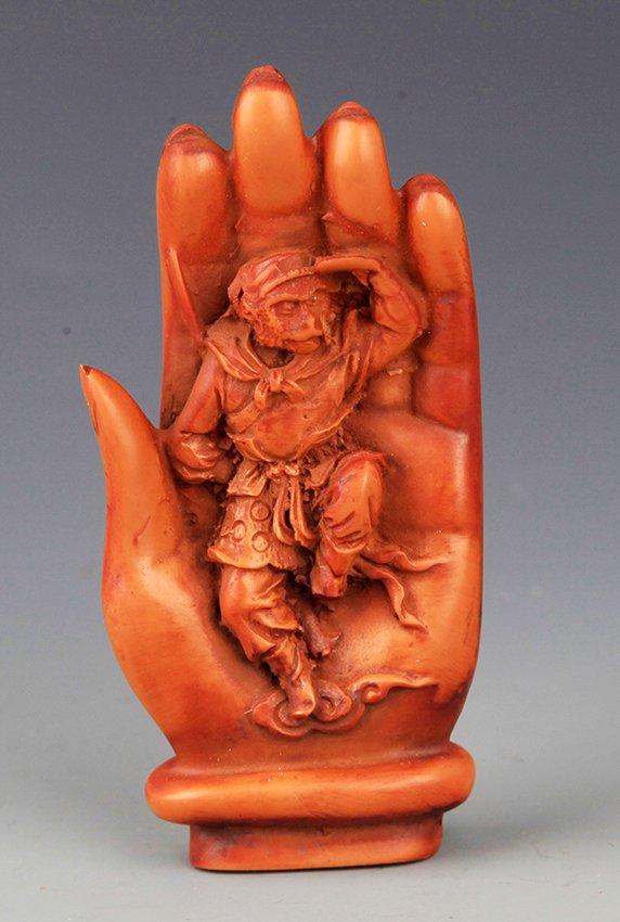 AN ALABASTER STONE MONKEY KING DECORATION: Modern, H:4.0 in×W:2.0 in