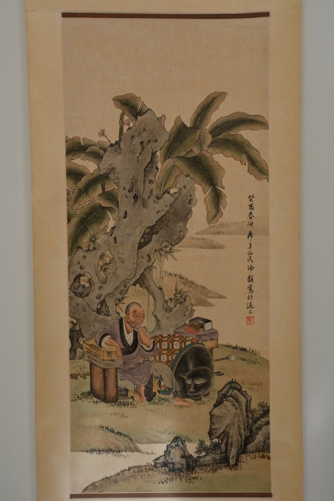 Figure Singned Sha Fu: 16.25 inx36 in. INK AND COLOR ON PAPER, HANGING SCROLL. PROPERTY FROM A PRIVATE SAN JOSE COLLECTOR.