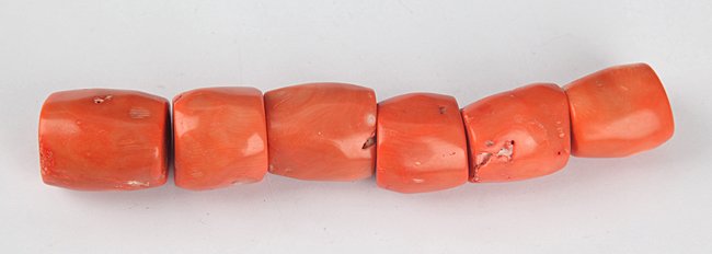 A GROUP OF SIX CORAL: 20th Century, L:1.0in (Size Varies)