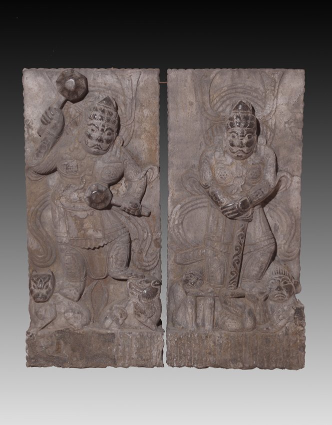 A PAIR OF RARE AND FINELY CARVED BUDDHA: Ming Dynasty, H:25.5" × 11.8"
