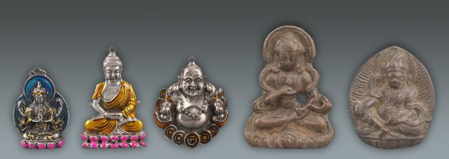 A GROUP OF FIVE SMALL BRONZE BUDDHA: Ming Dynasty, H:2.00 in×2.3 in