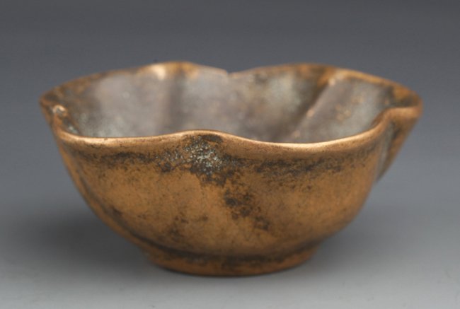 A BRONZE "PEACH BLOSSOM" BRUSH WASHER: Possibly Qing Dynasty, D: 2.8 in
