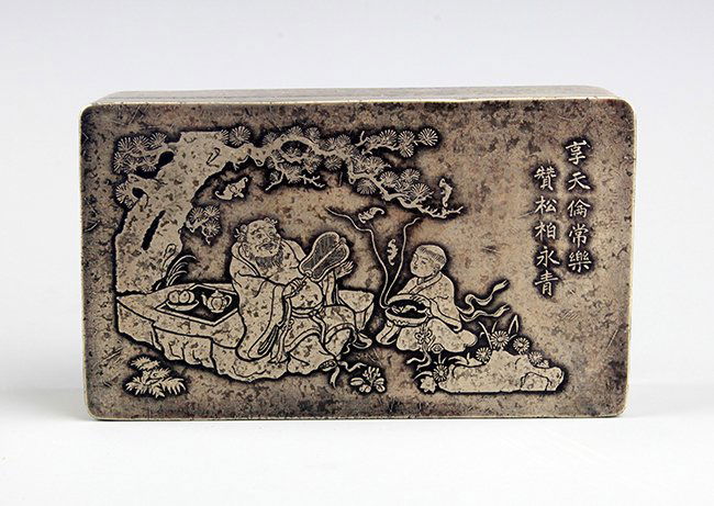A FINE SCHOLAR CARVING BRONZE INK BOX (1 of 6)