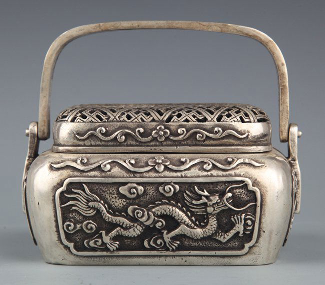 A DRAGON CARVED SILVER PLATED HANDWARMER (1 of 6)