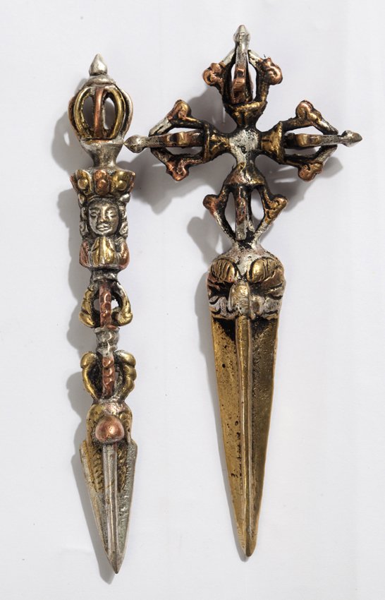 A PAIR OF BRONZE TIBETAN RELIGIOUS OBJECTS (1 of 5)