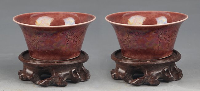 A PAIR OF RED COLOR PORCELAIN CUP: Possible Ming Dynasty , H:1.5 inch×D:3.5 inch