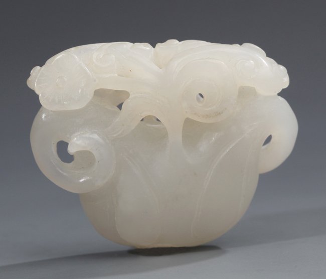 FINELY CARVED WHITE JADE FLOWER PENDANT PLAQUE (1 of 3)