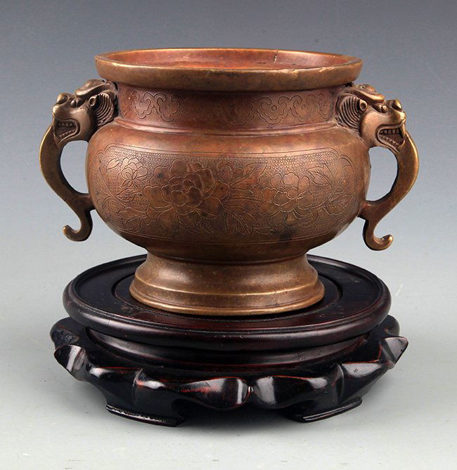 A DOUBLE LION EAR BRONZE CENSER (1 of 6)