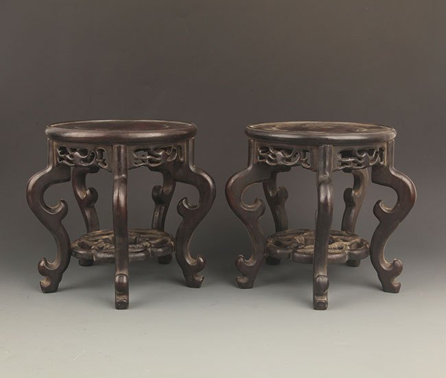 PAIR OF FINELY CARVED ZI TAN FLOWER POT STAND (1 of 5)