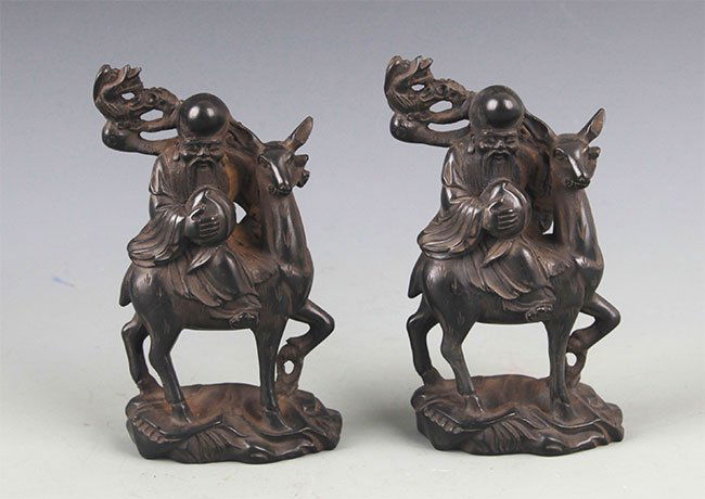 A PAIR OF ZI TAN LONGEVITY GOD FIGURE (1 of 6)