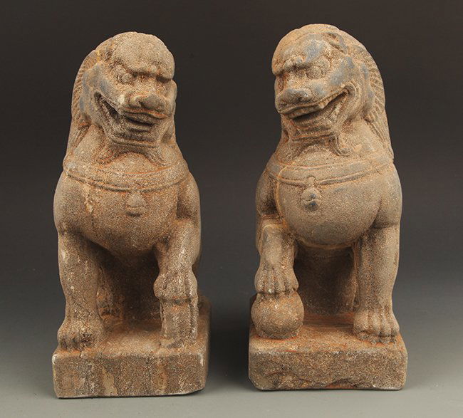PAIR OF FINELY CARVED STONE LION (1 of 6)