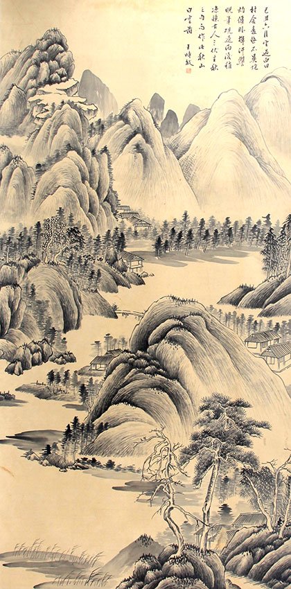 WANG SHI MIN CHINESE PAINTING (ATTRIBUTED TO ): Qing Dynasty, High: 52.00 inch × Width: 25.00 inch