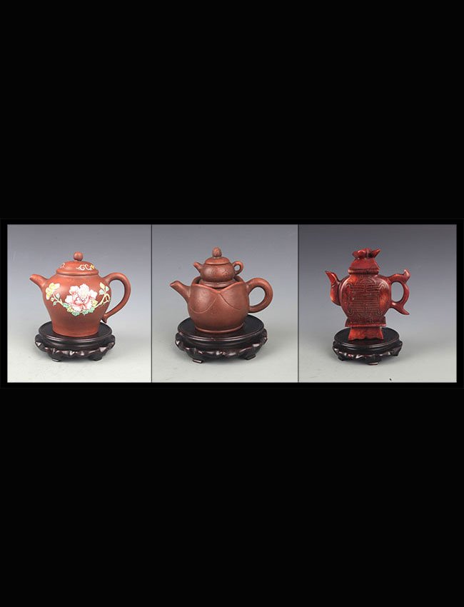 GROUP OF TWO ZISHA TEA POT AND ONE JADE TEAPOT (1 of 10)