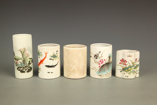 SET OF 6 FAMILLE ROSE PORCELAIN PEN HOLDER (1 of 8)