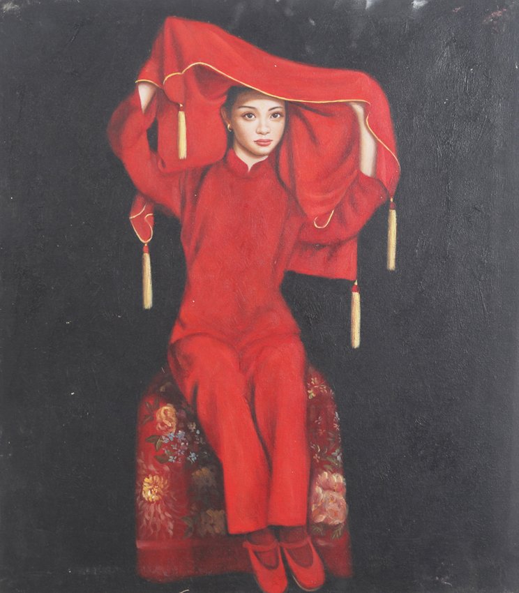 A FINE WANG ZHE DONG OIL PAINTING: Long: 23.6 inch - Width: 20.1 inch