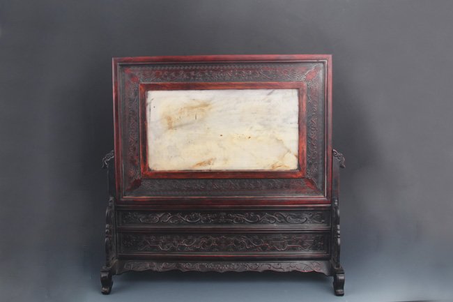 A FINE MARBLE CARVED XIAO YE ZI TAN TABLE SCREEN (1 of 7)
