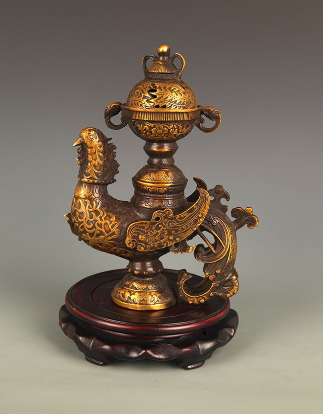 A BRONZE PHOENIX FIGURE AROMATHERAPY (1 of 8)