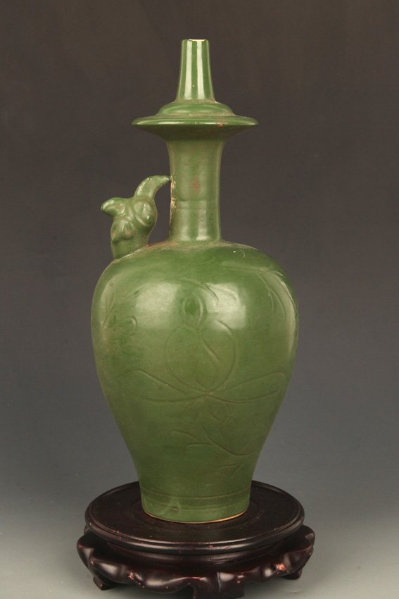 A GREEN COLOR GLAZED PORCELAIN WATER BOTTLE (1 of 7)