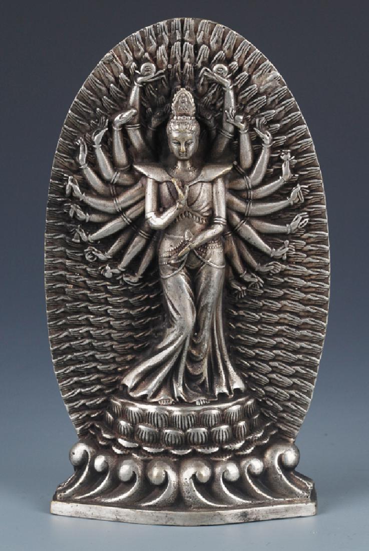 A FINELY CARVED SILVER PLATED GUAN YIN MODEL (1 of 7)