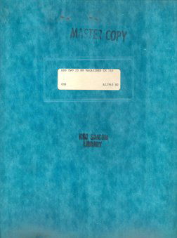 416: Lunar Module Modification Request: (12pp., soft cover, 3-hole punched, report cover) Lunar Module modification request, adding two 70mm camera magazines to LM; this volume is a master copy from KSC Samcom Library. Toning due to age. In