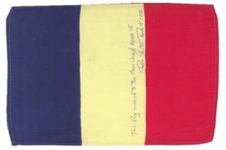 832: Flown Apollo 15 Chad Silk Flag: (4 x 6") David Scott has written in blue ink on the flag: "This flag carried to the Moon aboard Apollo 15" Dave Scott Apollo 15 CDR. Ex. The David Scott collection. Rare.Flown in Space? YES