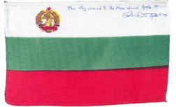 833: Flown Apollo 15 Bulgarian Silk Flag: (4 x 6") David Scott has written in blue ink on the flag: "This flag carried to the Moon aboard Apollo 15 Dave Scott Apollo 15 CDR. Ex. The David Scott collection. Rare.Flown in Space? YES"