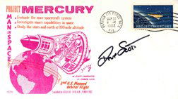868: Apollo 15 David Scott Autograph: on a Project Mercury cover. The cover bears a pink and oraange Mercury capsule cachet, and a US 4-cent Project Merucry stamp tied with a Patrick AFB cancel dated May 8, 1962. Scott autographed in blac