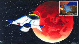 Mars Exploration Hand Painted Cover: Hand painted limited edition (#22/40) cover depicting a space craft orbiting Mars. The cover bears a $2.90 stamp bearing a similar scene with a KSC cancel dated June 3, 1993. Signed by the artist. Str