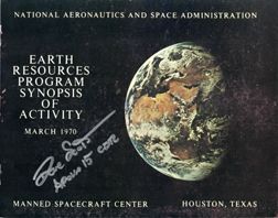 Apollo 15 David Scott Autograph: on the front cover of 1970, "Earth Resources Program Synopsis of Activity (NASA S-70-12696-X, 200pp., soft cover). "The purpose of this document is to provide general orientation material for individu