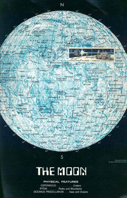 Apollo 15 David Scott Autograph: on a map of the near side of the Moon produced by Rand Mc Nally and bearing two First Day of Issue 8 cent "Decade of Achievement" stamps tied with a Kennedy Space Center cancel dated Aug 2, 1971. Davi