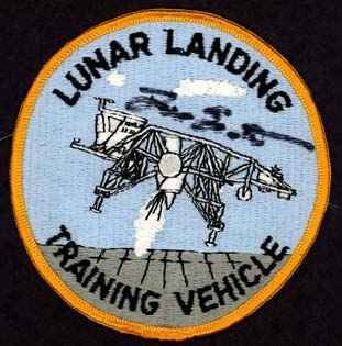"Lunar Landing Training Vehicle" Patch: "Lunar Landing Training Vehicle" Patch Depicting the LM training vehicle descending to Earth. Excellent condition and seldom seen. From the personal collection of and signed by Astronaut David Scott.