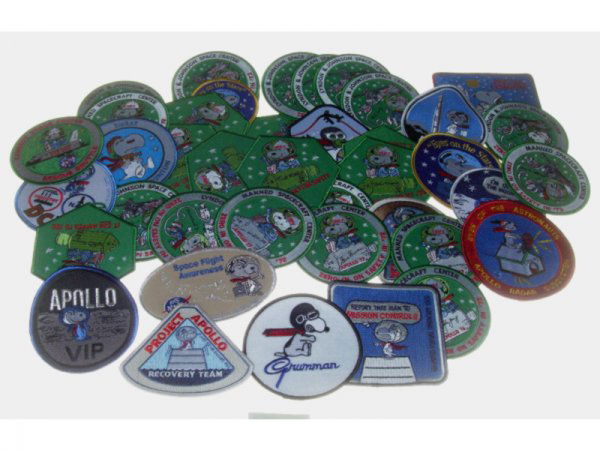 Lot of 41 Apollo Safety Patches: WOW! A lot of 41 different multicolor embroidered patches (3" to 4") issued for the Apollo "Snoopy" safety program. Included are "Zero in on Safety" (x8), "Zero in on Safety in '72" (x6), "Zero in on