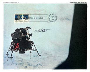 David Scott, James Irwin & Alfred Worden Autograph: David Scott, James Irwin and Alfred Worden Autographs on an Apollo 15 commemorative cover with mission cachet. Also included is a First Day of Issue "official NASA photograph No. 9" (8 x 10") depictin