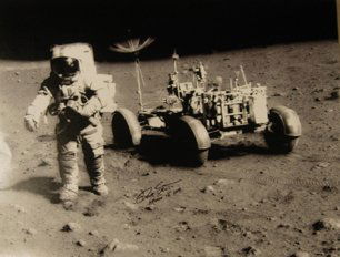 Apollo 15, David Scott Autograph: David Scott Autograph in black Sharpie on an oversize photograph (16 x 20") of the Apollo 15 Commander on the lunar surface with the LRV. Excellent condition. Perfect for framing.