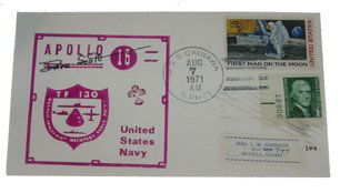 Apollo 15, David Scott Autograph: David Scott Autograph in fine black Sharpie on an Apollo 15 USN Recovery cover. The cover bears a wine colored USN TF Manned Spacecraft Recovery Force cachet, a US 10c First Man on the Moon and US 1c