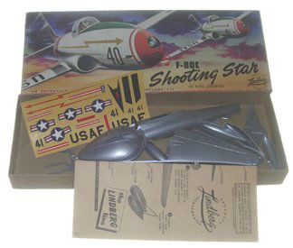 Lindberg 1954 F-80C Shooting Star Plastic Model K: Lindberg 1954 F-80C Shooting Star Plastic Model Kit Manufacturer: Lindberg Name of Model: F-80C Shooting Star Kit #: 500-100 Type of Box: Wrapped Date of Model: 1954 Condition of Box: Near mint Condit