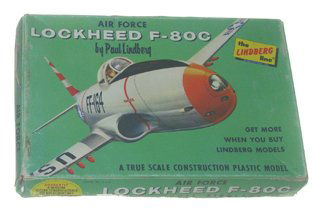 Lindberg 1960s Lockheed F80C 1:98 Plastic Model K: Lindberg 1960s Lockheed F80C 1:98 Plastic Model Kit Manufacturer: Lindberg Name of Model: Lockheed F80C Kit #: 426-39 Type of Box: printed end opening Date of Model: 1960's Condition of Box: fair (nev