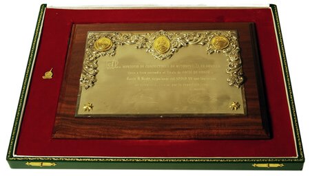 David Scott Apollo 15 Seville Auto Soci: David Scott Apollo 15 Seville Auto Society Plaque Beautifully designed and crafted plaque presented to Cmdr. David Scott of Apollo XV, who was the first man to drive on the Moon. The brass plaque is m