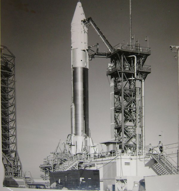 Centaur Rocket Photograph: A black and white photograph (8 x 10") NASA LOD 12-127 dated January 3, 1962 of the Centaur prior to a fueling test. Excellent condition.