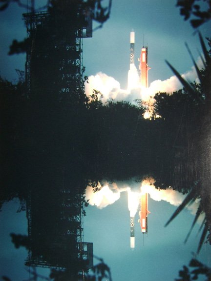 16 x 20' Delta II Rocket Launch Photograph: A color photograph (16 x 20") on foam board of a Delta 11 Rocket launch. Very good condition.