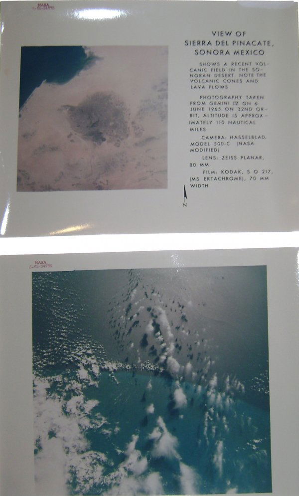Lot of 5 Gemini 4 NASA Photographs: including 2 x color NASA photograph red number # S-65-34661 of the southeastern tip of the Arabian Peninsula with the Gulf of Oman at left was taken by the crew of the Gemini 4 flight. Seif dunes (san