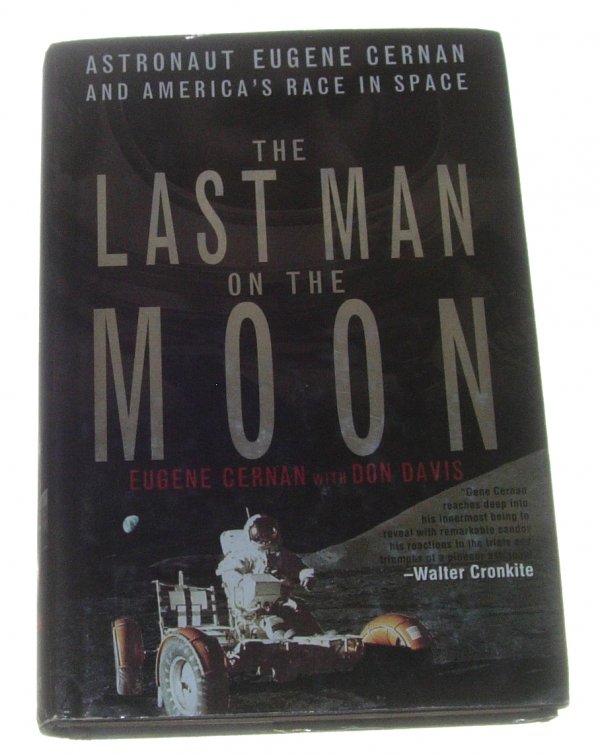 Apollo 17 Eugene Cernan Autograph on His Book: in black Sharpie on the inside page of his (with Don Davis) 1999 book "The Last Man on the Moon" (336pp., hard with dust jacket). A reveling and dramatic look at the inside of the American space progr