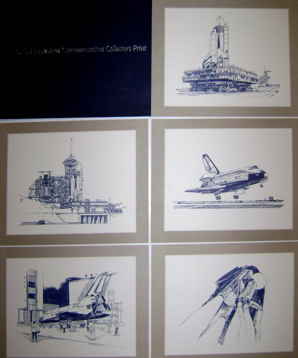 Lot of Five Rockwell Shuttle Prints: (each 9.5 x 8") A portfolio of five illustrations commemorating the critical milestones leading to and including the launch and landing of STS 1, published by Rockwell International for those who cont