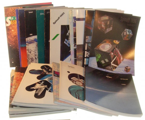 25 Editions of NASA "Spinoff" Magazine: (1978 - 1993) A series of glossy NASA magazine publications on the Shuttle program. The publications include information on space craft, experiments, crew and more. Each magazine approx. 130pp. Very g